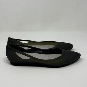 CROCS Rio Ballet Flats Womens 10 Dark Olive Green Jelly Pointed Slip On Shoes